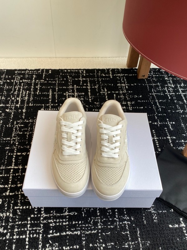2025 Women Celine Beige Canvas Sneakers CELINE Embroidered Logo