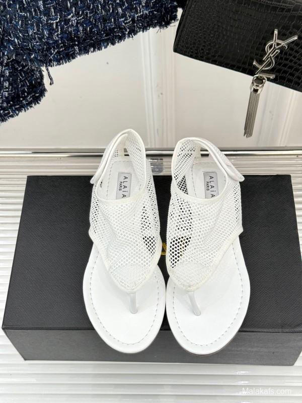 2025 Women ALAIA White Mesh Slippers
