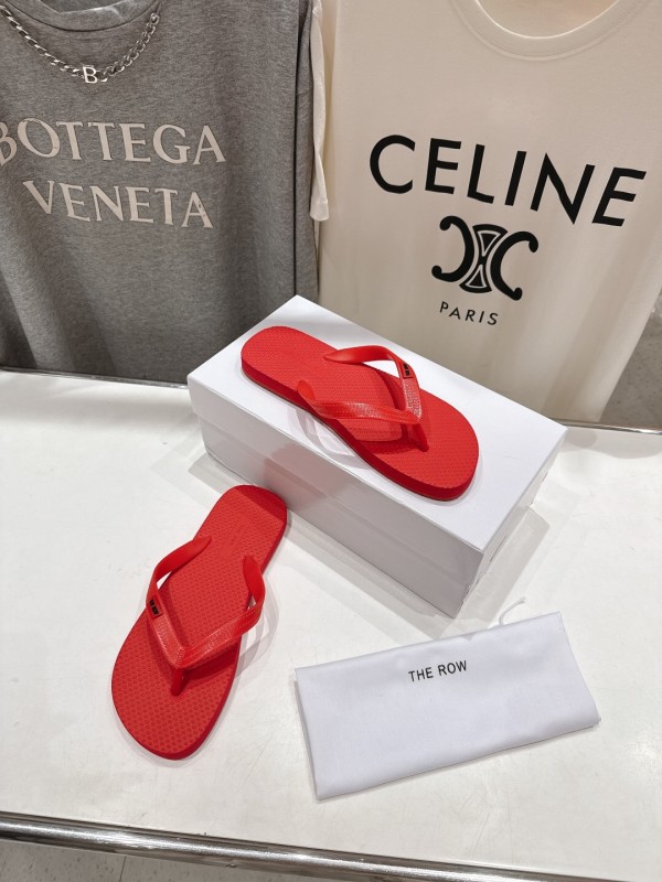 2025 Women The Row Red Rubber Flip Flops Casual Summer Sandals High-Quality Molded Sole KFY00160(F)