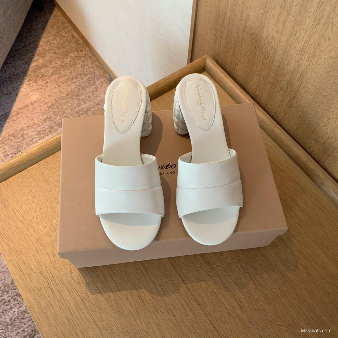 2025 Women Gianvito Rossi White Leather Slippers KFY00260