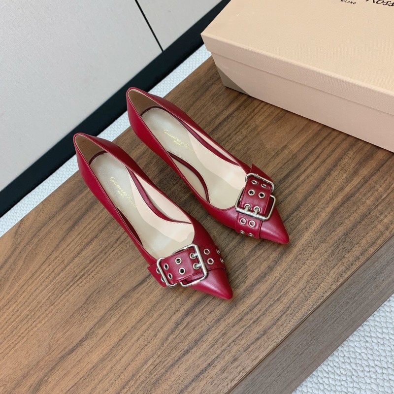 2025 Women Gianvito Rossi Red Leather Heels Buckle KFY00300