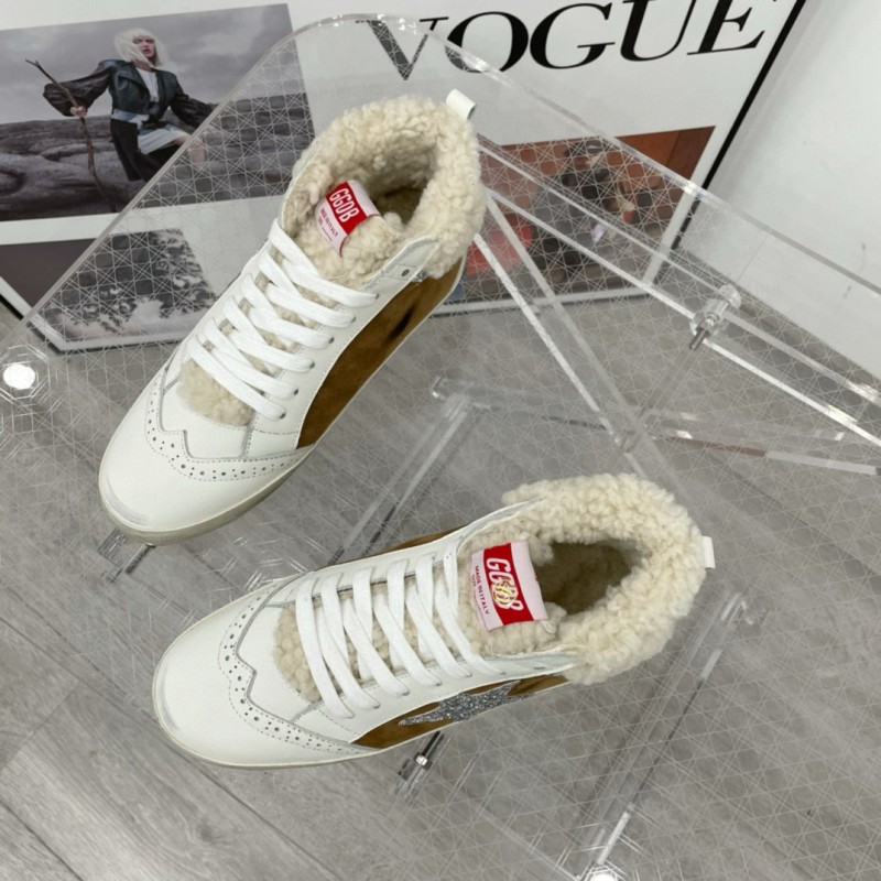 2024 Unisex GGDB Brown White Shearling Suede Leather High-Top Sneakers MJ00300