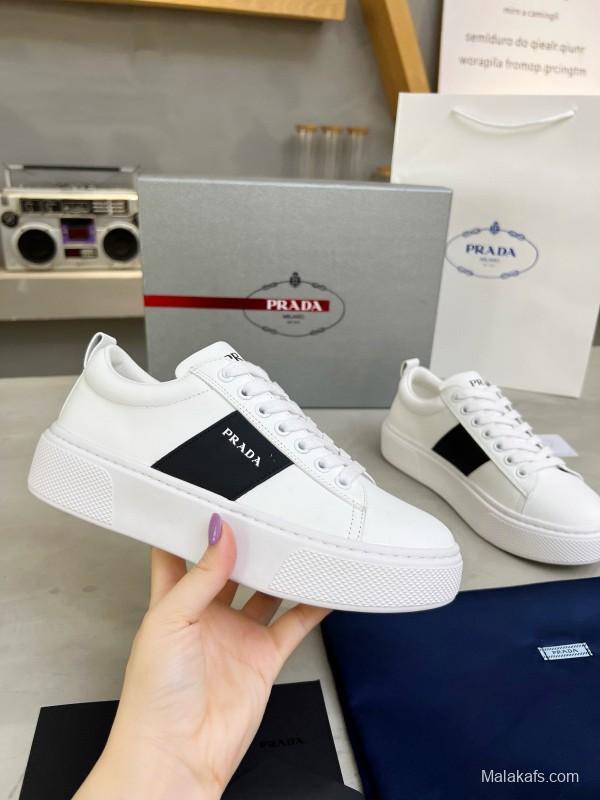 2024 Unisex Prada White Black Leather Sneakers MJ00310