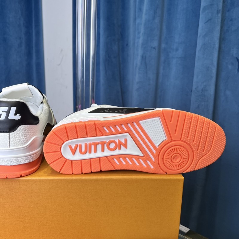 2025 Unisex Louis Vuitton White Black Leather Sneakers