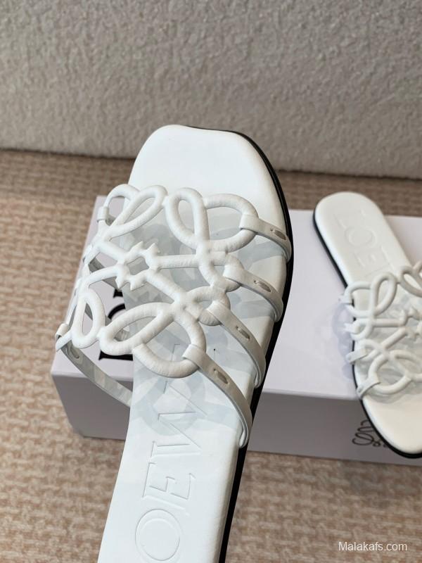 2025 Loewe White Leather Slippers