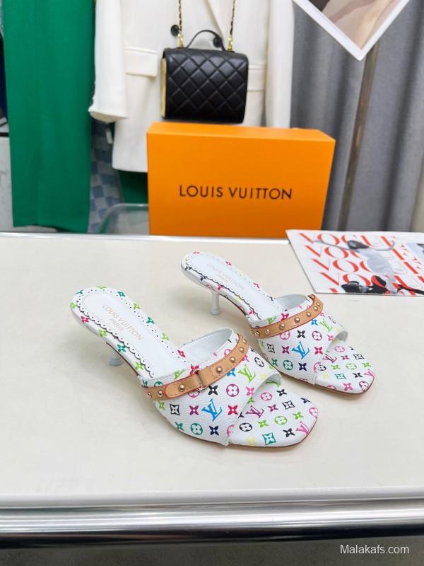 2025 Women Louis Vuitton Multicolor Leather Heeled Mule LY00260
