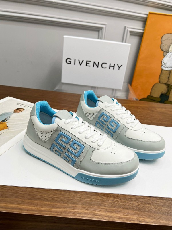 2024 Unisex Givenchy White Light Blue Silk Calf Leather Low Top Sneakers MJ00380