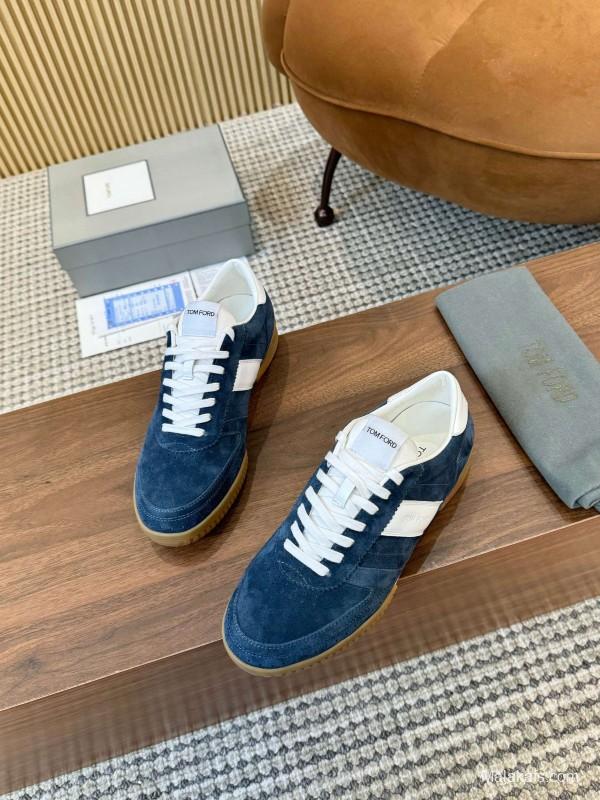 2025 Men TOM FORD Blue White Suede Sneakers LY00360