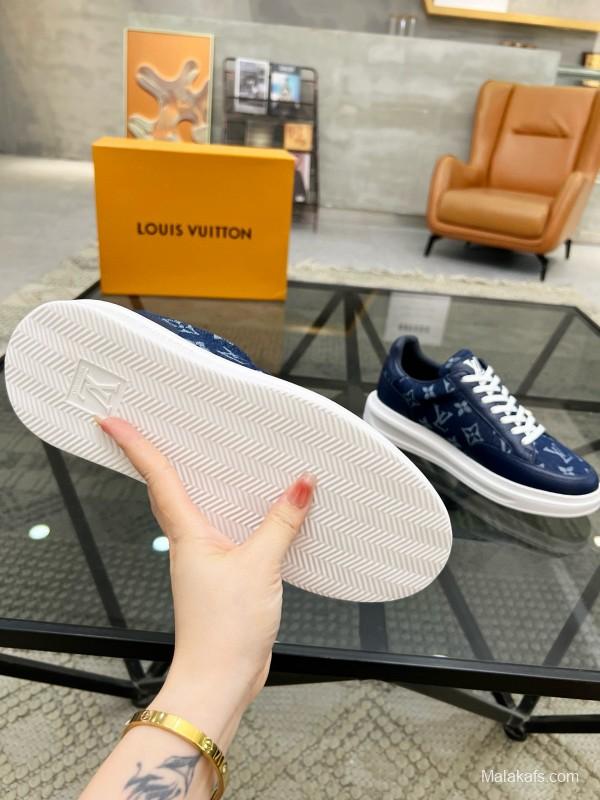 2024 Men Louis Vuitton Blue Leather Denim Sneakers MJ00400