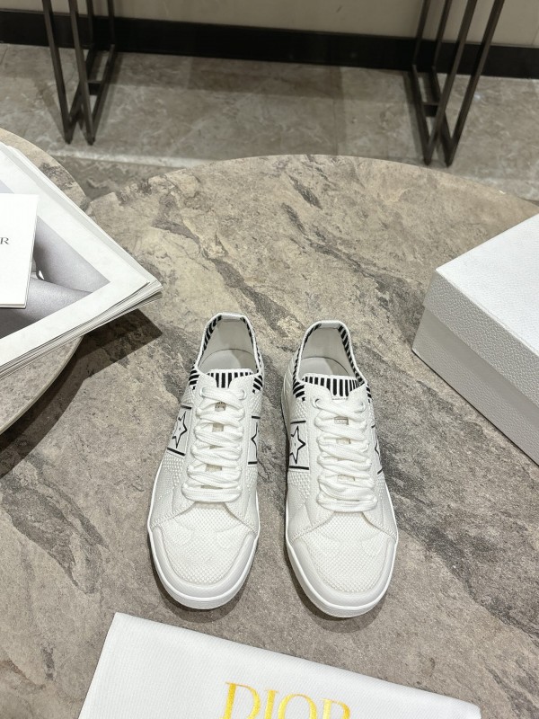 2025 Women Dior White Knit Leather Sneakers Star Logo KFY00330