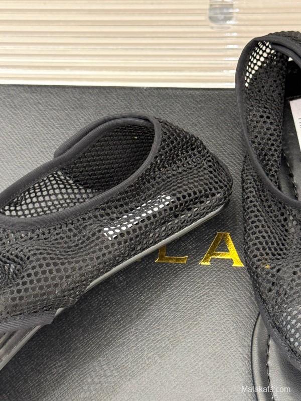 2025 Women YSL Black Mesh Sandals