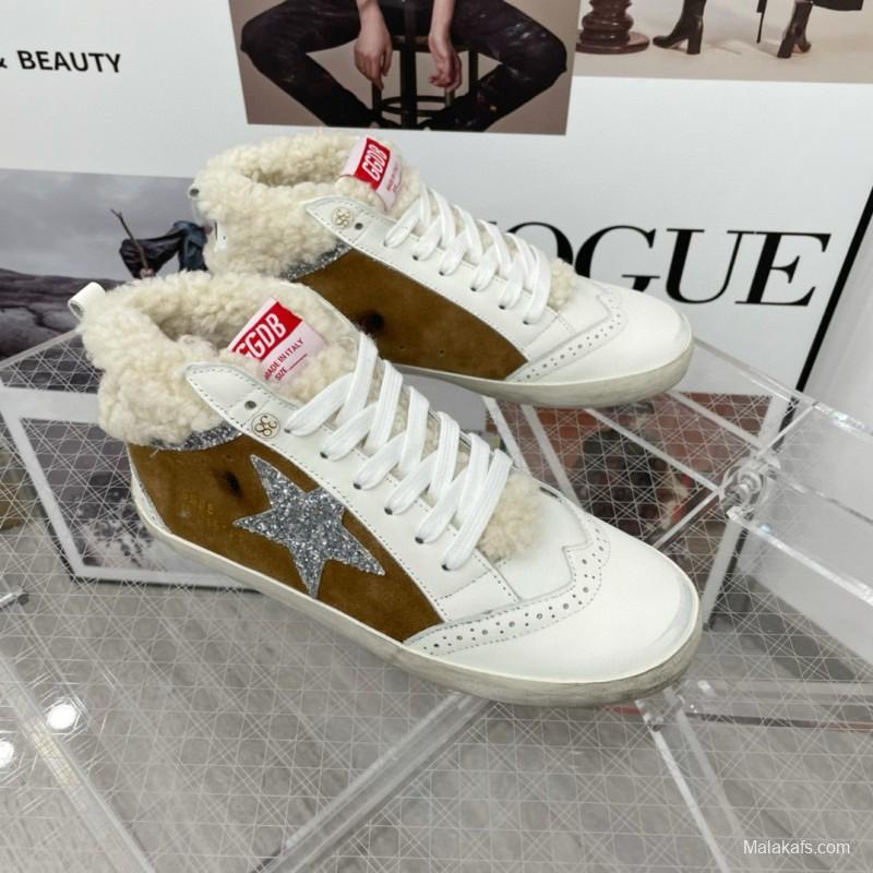 2024 Unisex GGDB Brown White Shearling Suede Leather High-Top Sneakers MJ00300