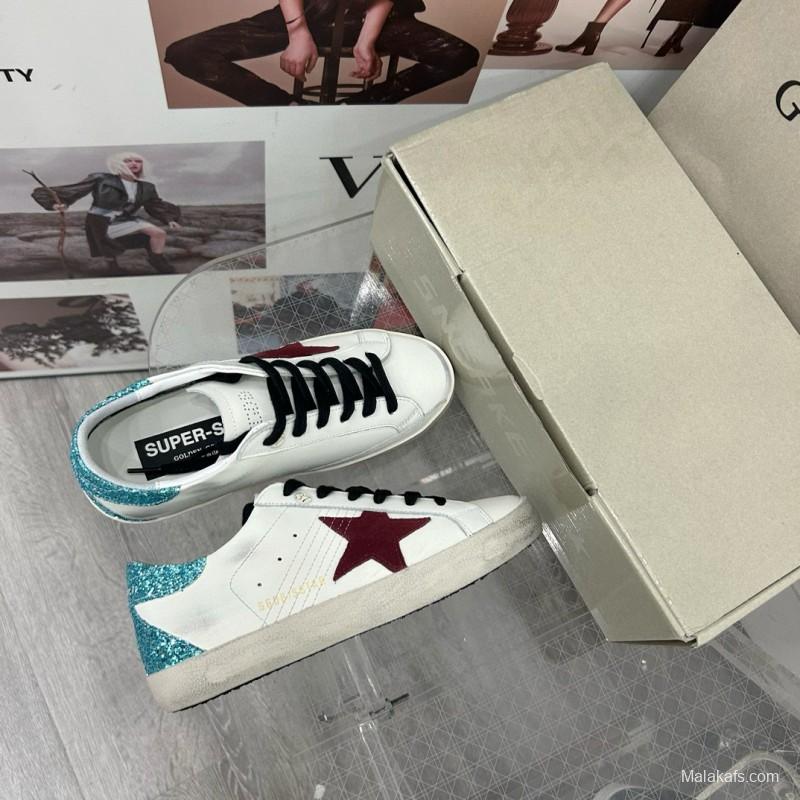 2025 Women GGDB White Burgundy Suede Leather Sneakers MJ00260