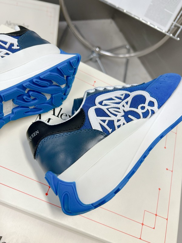 2024 Unisex Alexander McQueen Blue White Leather Suede Sneakers MJ00370