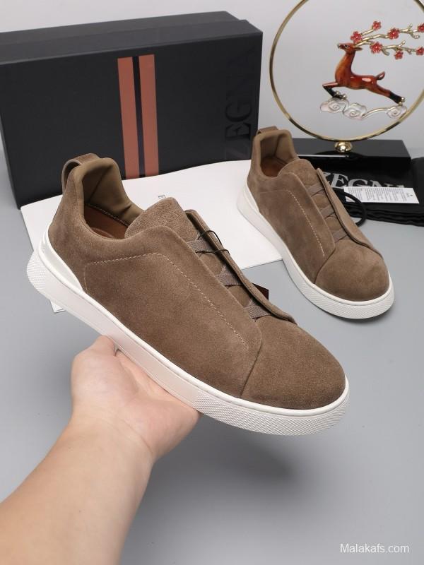 2024 Men Ermenegildo Zegna Brown Suede Sneakers MJ00240