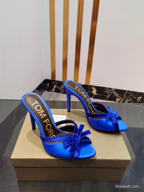 2025 Women TOM FORD Blue Velvet High Heel Mules
