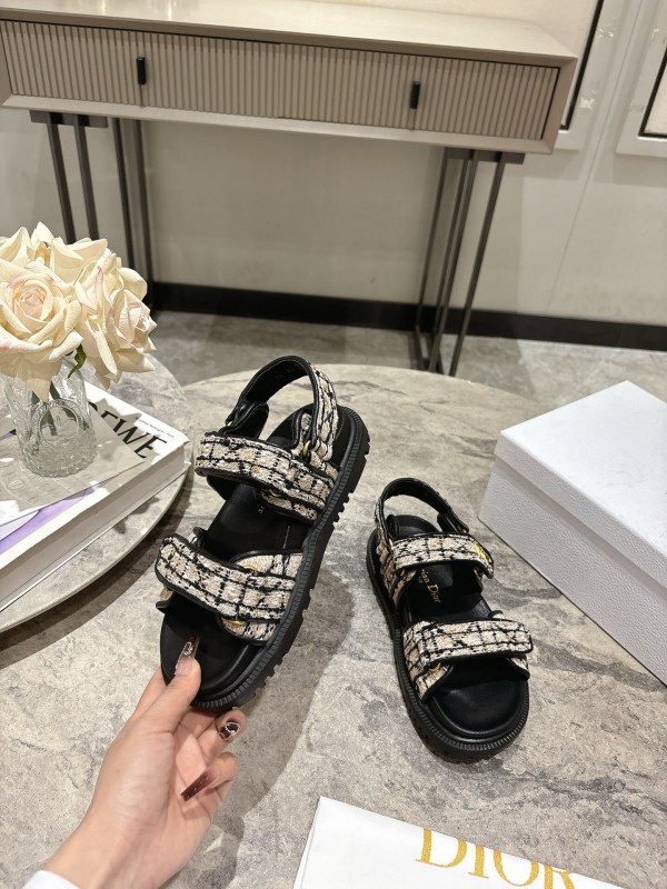 2025 Women Dior Black White Canvas Sandals KFY00300
