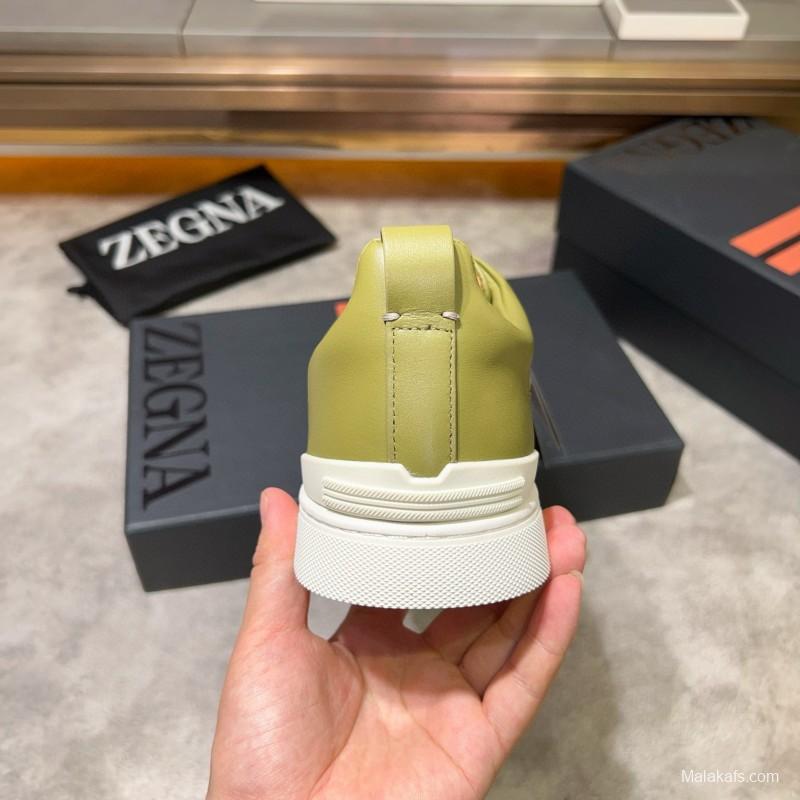 2024 Men Ermenegildo Zegna Olive Green Calfskin Sneakers