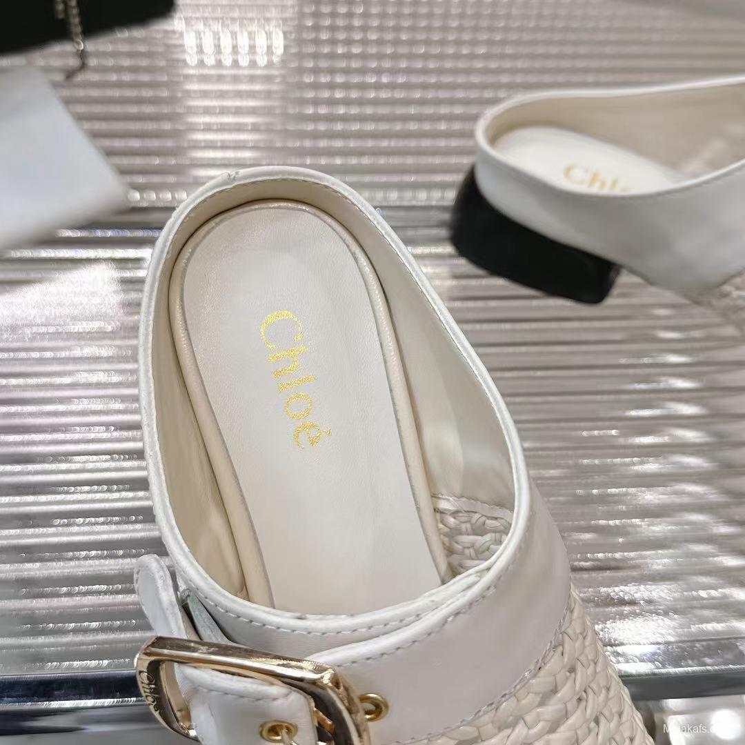 2025 Women Chloé White Fabric Slippers