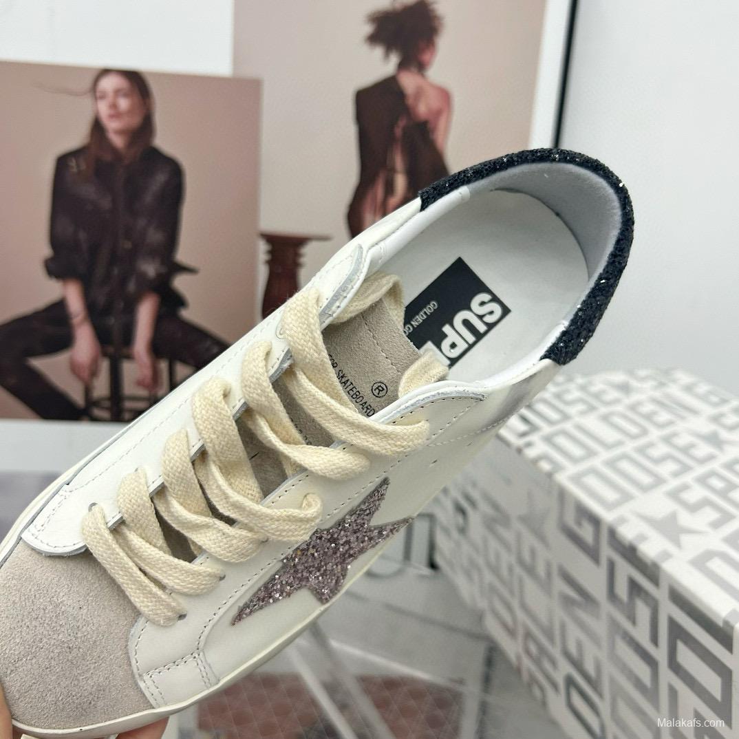 2025 Women GGDB White Black Glitter Leather Sneaker