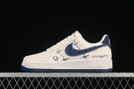 Nike Air Force 1 '07 Low Dior Collaboration Blue Four Small Silver Swoosh Casual Sneakers - XS2869-001