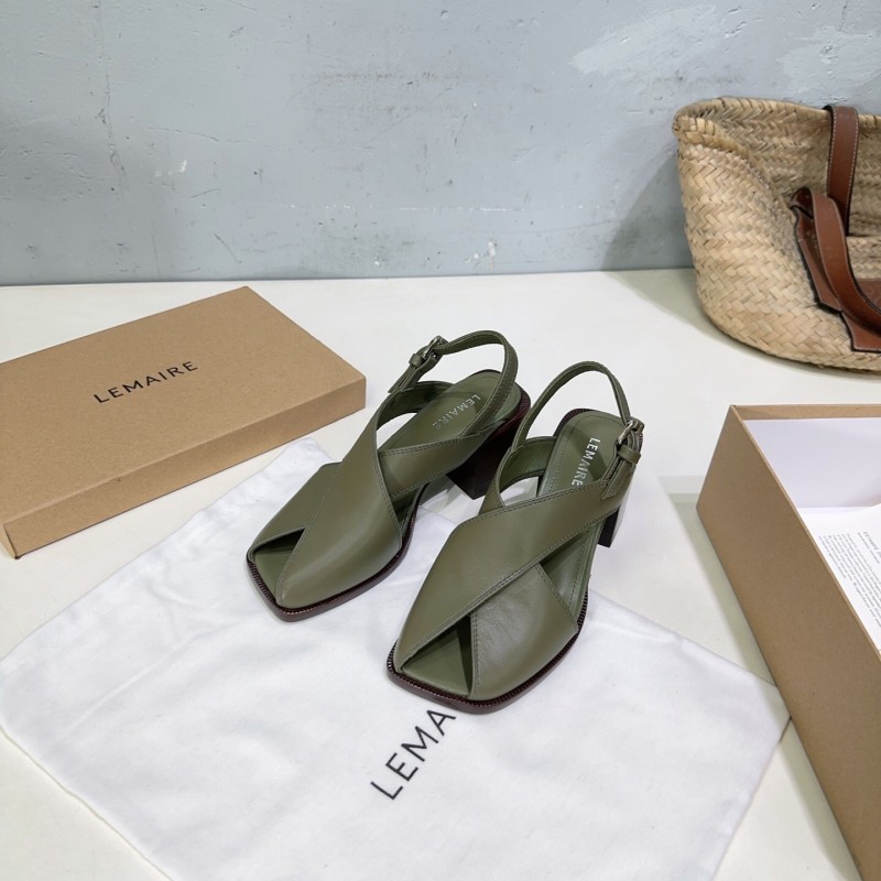 2025 Women Lemaire Green Leather Heeled Sandals KFY00310