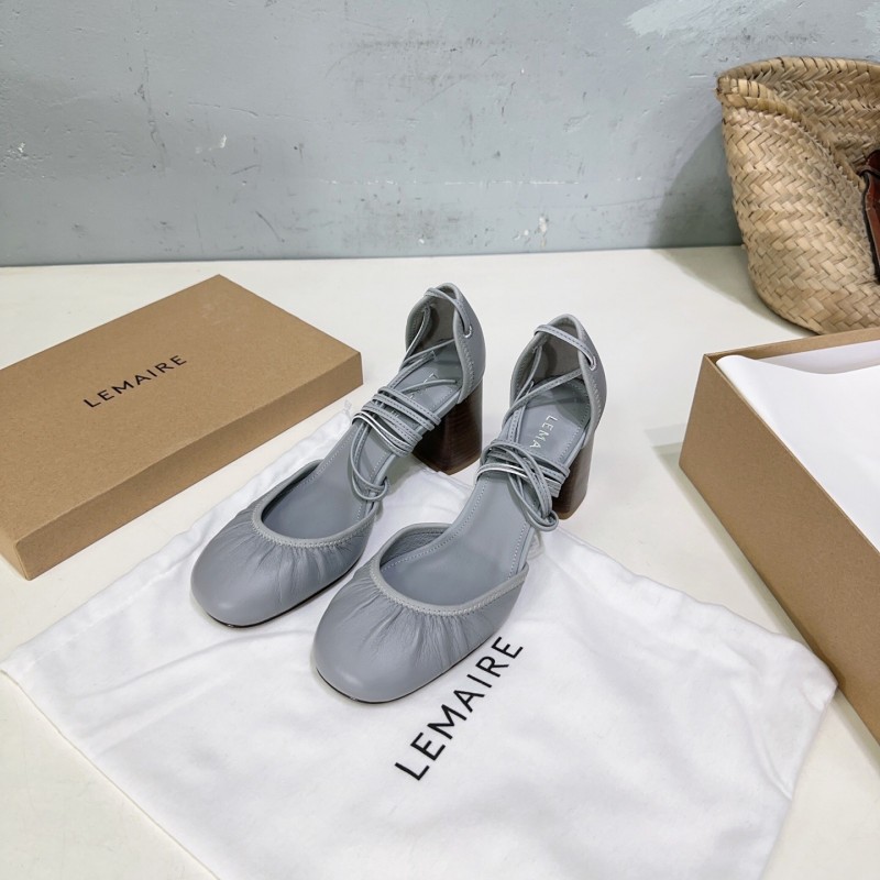 2025 Women LEMAIRE Grey Leather Mary Jane Block Heel KFY00300