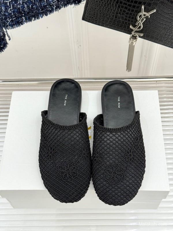 2025 Slippers Unisex The Row Black Mesh LY00360
