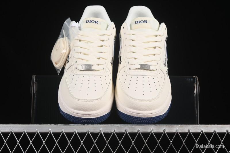 Nike Air Force 1 '07 Low Dior Collaboration Blue Four Small Silver Swoosh Casual Sneakers - XS2869-001
