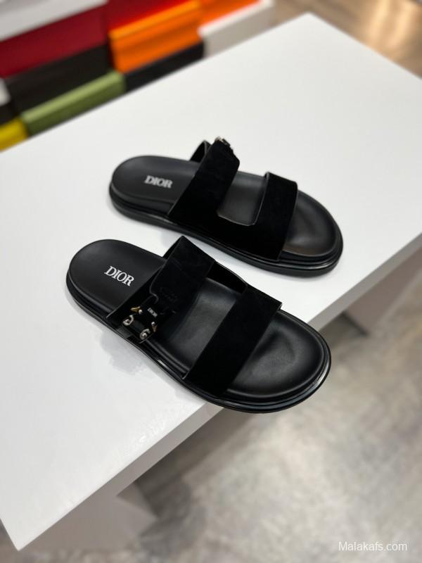2025 Men Dior Black Leather Slippers AS00190