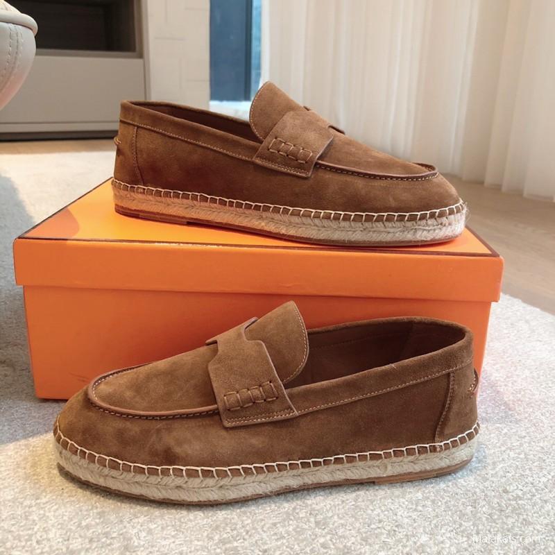 2025 Unisex Hermès Brown Suede Calfskin Loafers AS00380