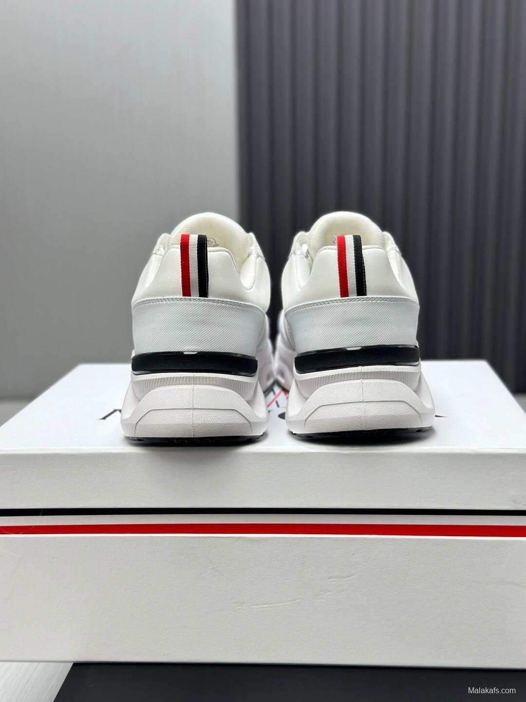 2025 Unisex Moncler White Black Synthetic Leather Outdoor Sneakers KFY00390
