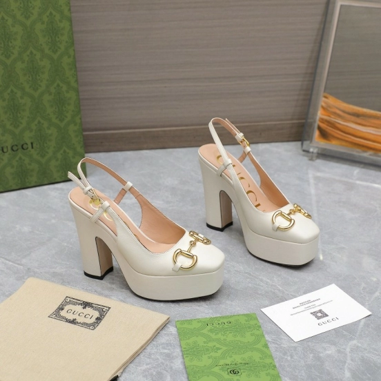 2025 Women Gucci White Lamb Leather Platform High Heels KFY00320