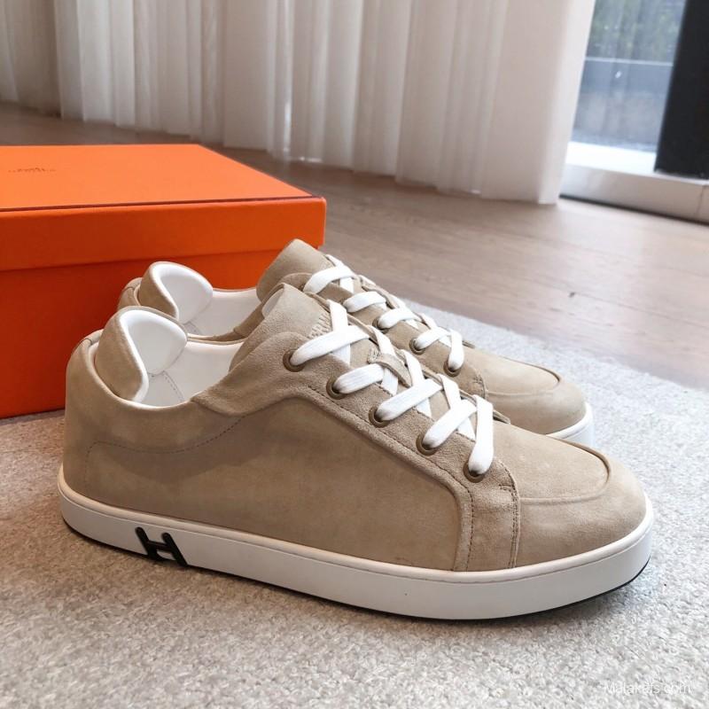 2025 Unisex H Beige White Suede Leather Sneakers AS00380