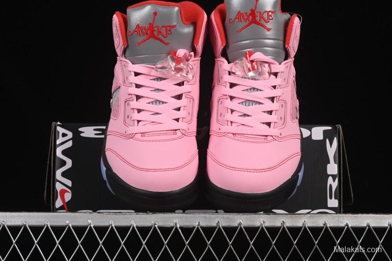 Awake NY Air Jordan 5 Retro Sneakers with Arctic Pink Colorway and Awake NY Logo Mesh - DV4982-600
