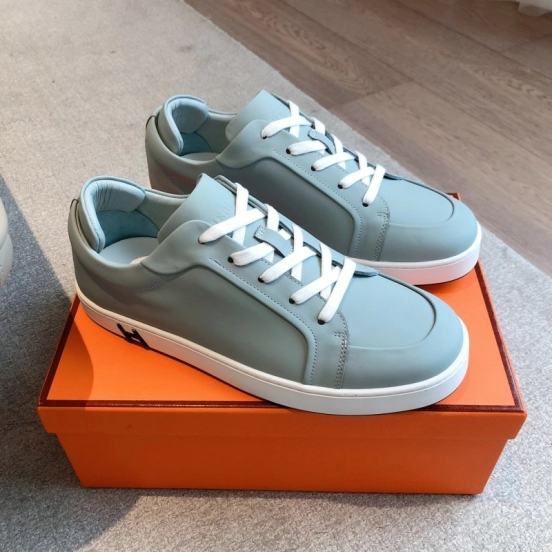 2025 Men Hermes Gray Leather Sneakers Casual AS00380