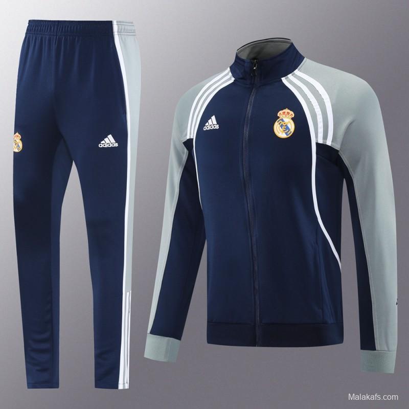 25/26 Real Madrid Navy/Grey Full Zipper Jacket +Long Pants