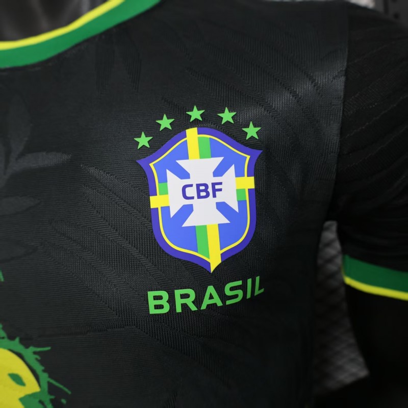Player Version 2025 Brazil Black with Eagle Print Jersey