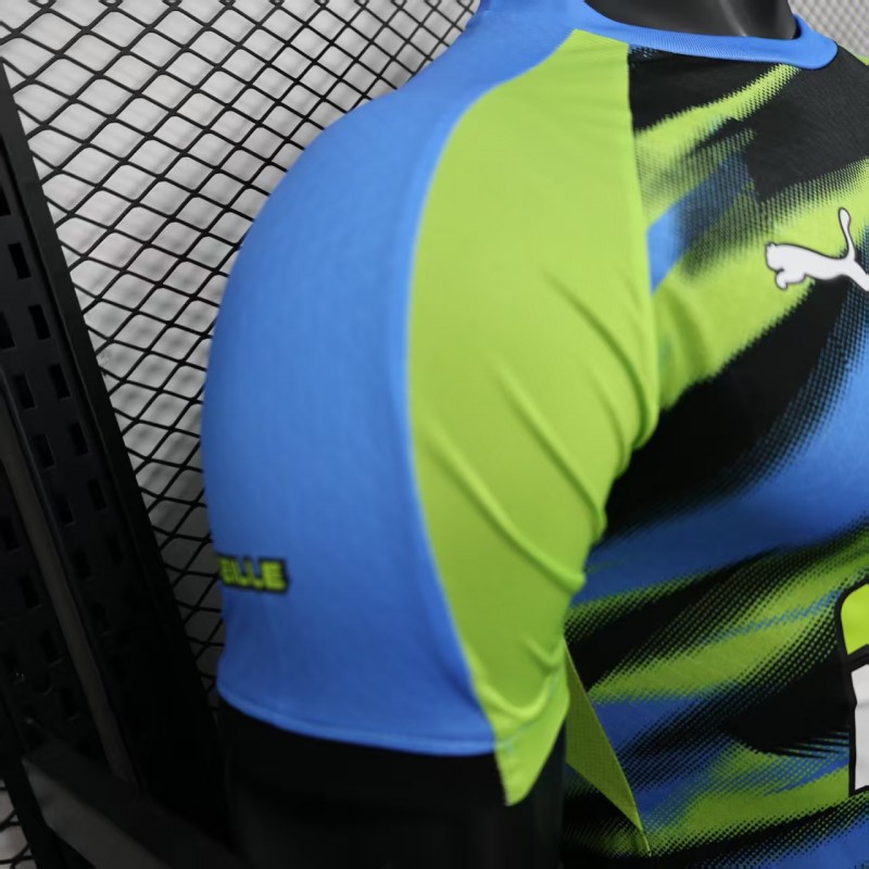 Player Version 25/26 Olympique de Marseille Neon Green Blue Black Gradient Stripe Jersey