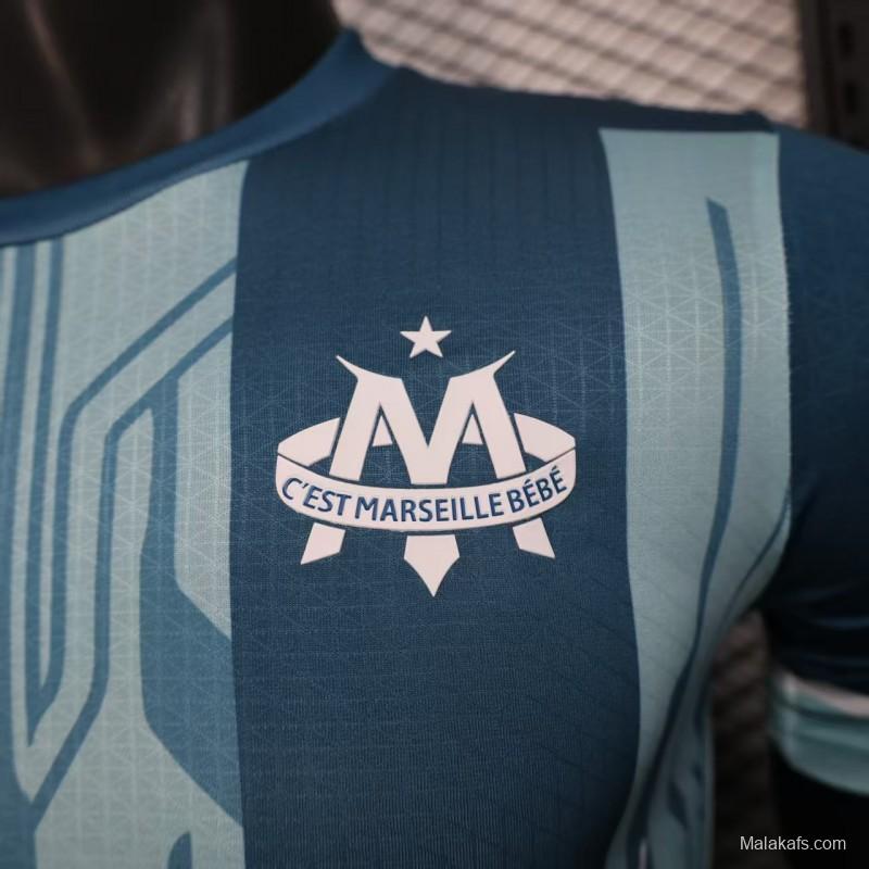 Player Version 25/26 Olympique de Marseille Blue with Geometric Stripes Jersey
