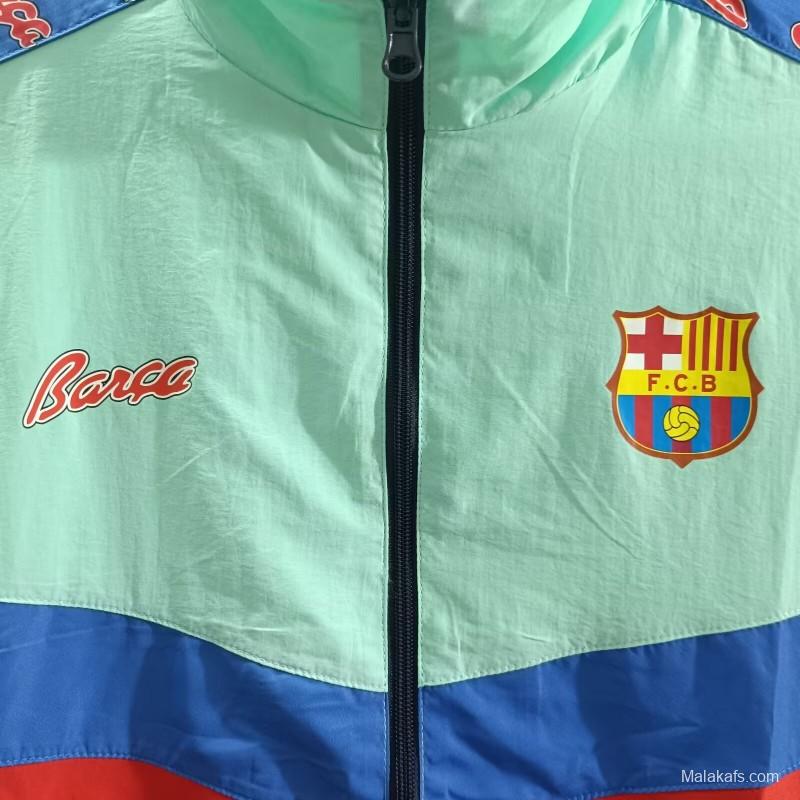 25/26 FC Barcelona Mint Green & Navy with Chevron Stripe Pattern Windbreaker