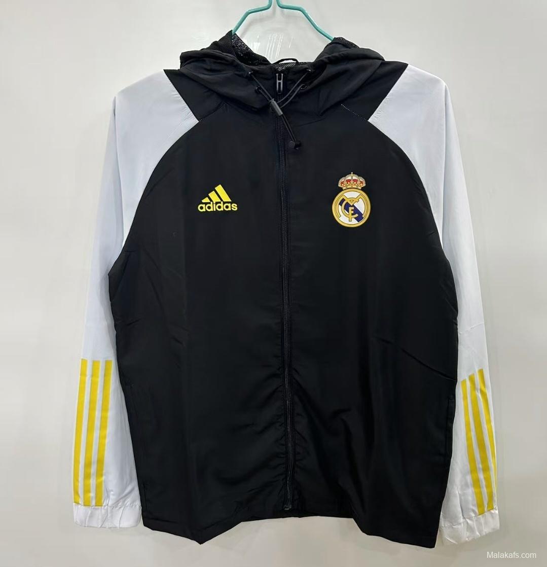 25/26 Real Madrid Black/White Hoodie Windbreaker