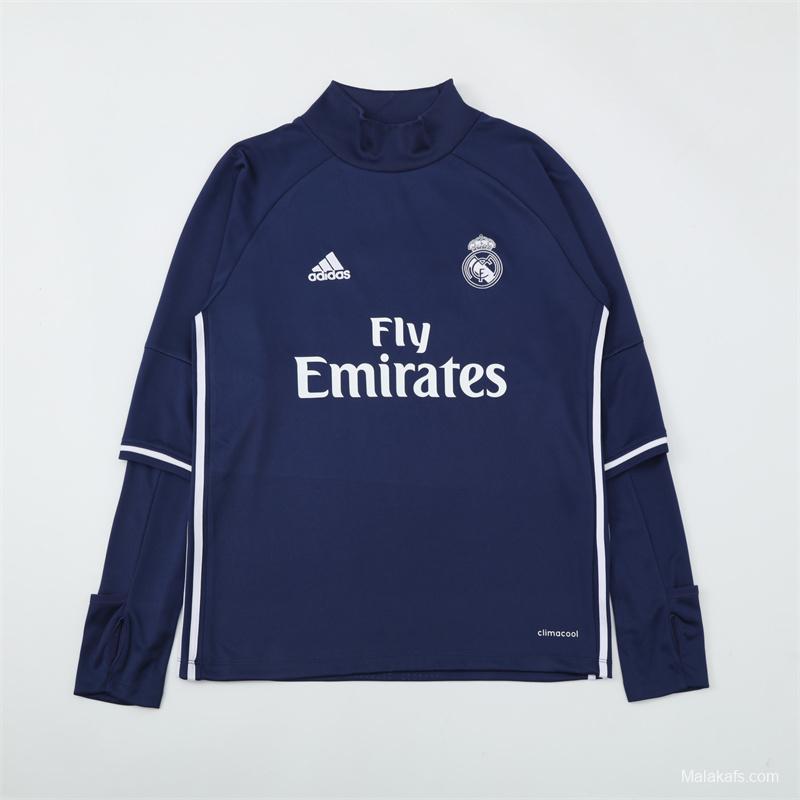 Retro 16/17 Real Madrid Royal Blue Half Zipper Jacket+Long Pants