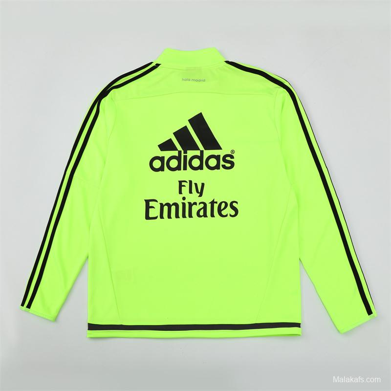 Retro 15/16 Real Madrid Fluorescent Green Half Zipper Jacket+Long Pants