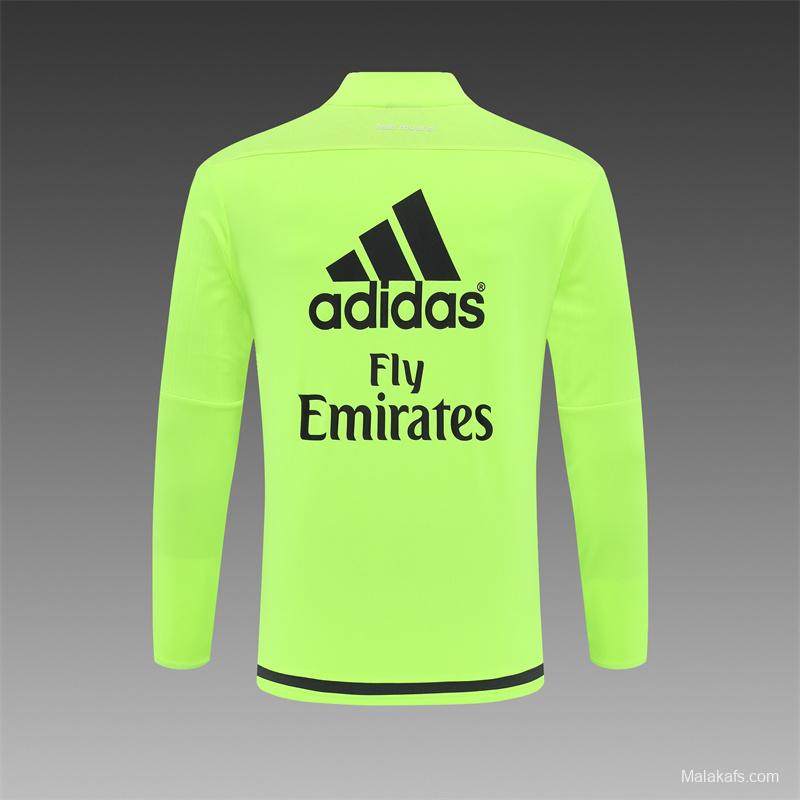 Retro 15/16 Real Madrid Fluorescent Green Half Zipper Jacket+Long Pants