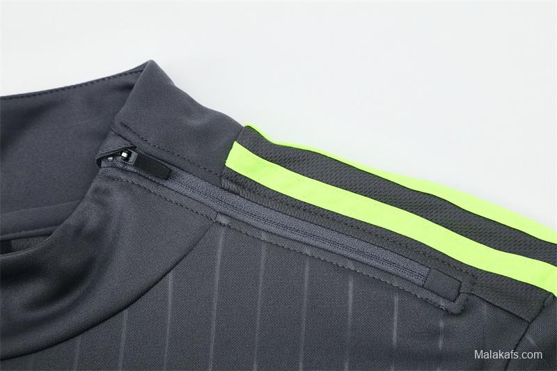 Retro 15/16 Real Madrid Dark Grey Half Zipper Jacket+Long Pants