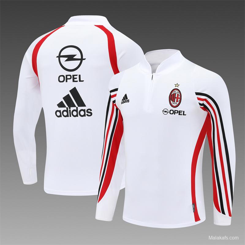 Retro 03/04 AC Milan White Half Zipper Jacket+Long Pants