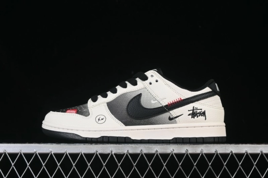 Nike SB Dunk Low Stussy Collaboration Lightning Fade Beige Black Anniversary Custom Low-Top Casual Skate Shoes - QW5836-020