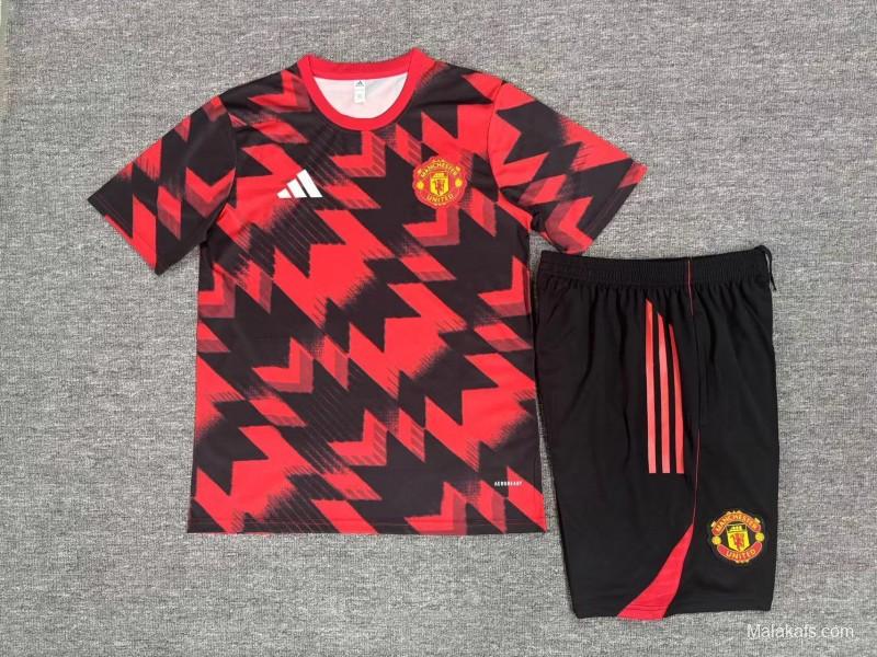 25/26 Kids Manchester United Red Black Camouflage Short Sleeve Jersey+Shorts