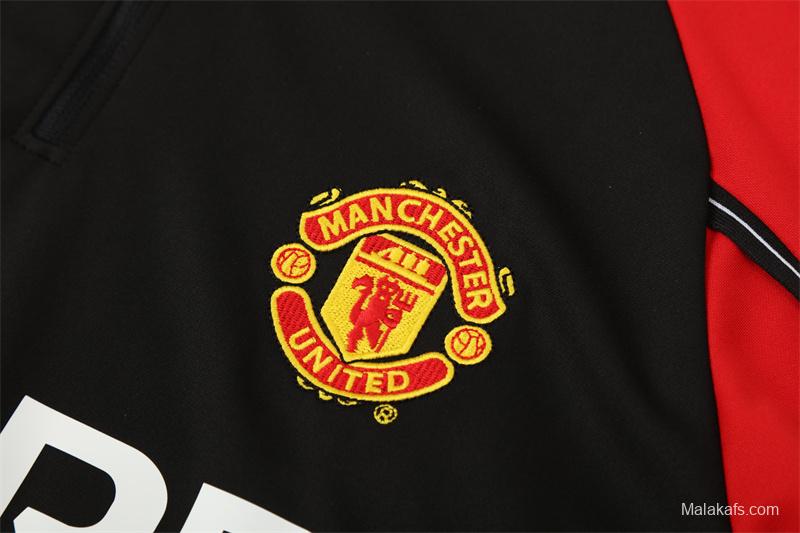 Retro 98/99 Manchester United Black Half Zipper Jacket+Long Pants